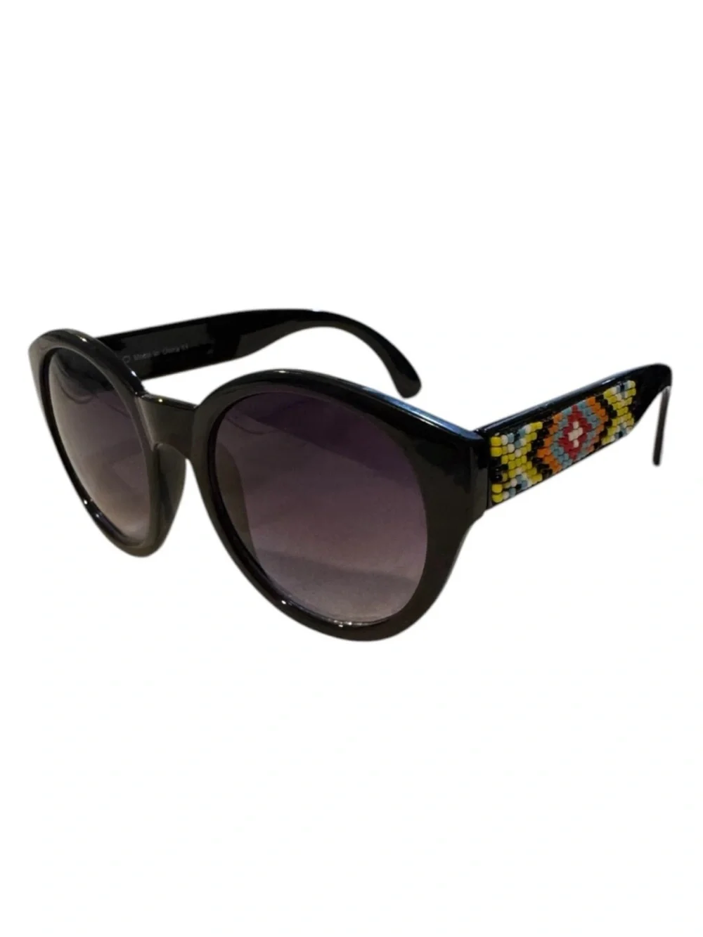 Black Round Beaded Sunglasses
